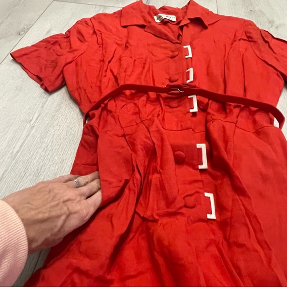 Neiman-Marcus Sports Shop Red Button Up Short Sleeve Dress VINTAGE - Picture 10 of 12